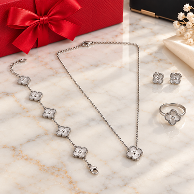 Elegant Silver Clover Silver-Plated Jewellery Set