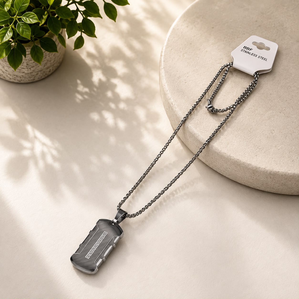 Men's Silver Tag Pendant Necklace
