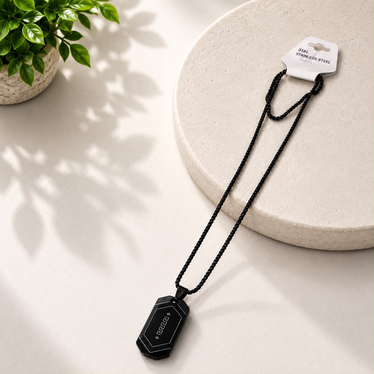 Men's Black Tag Pendant Necklace