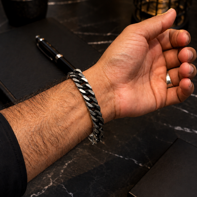 Men's Silver & Black Chain Bracelet