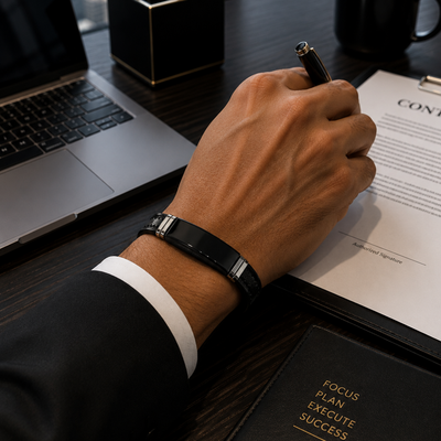 Black Leather Band Bracelet For Men