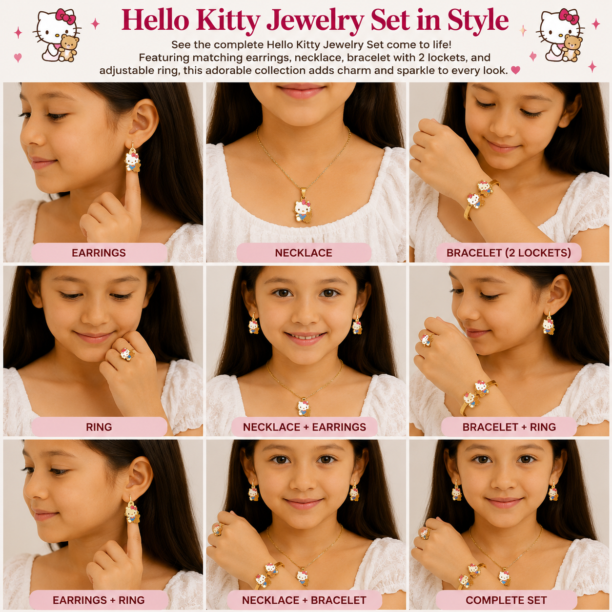 Kitty Teddy Bear Jewelry Set