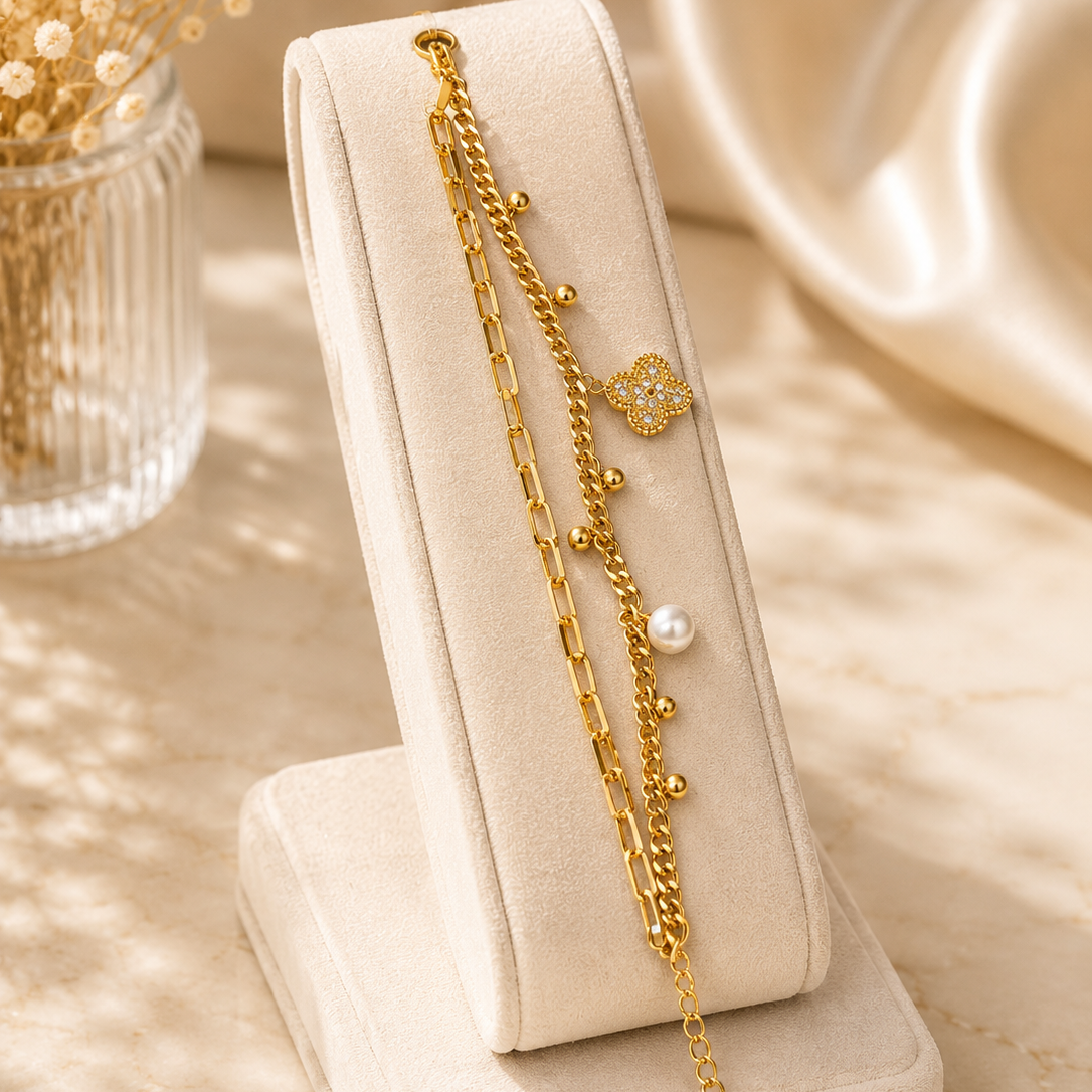 Elegant Gold Layered Charm Bracelet for Women