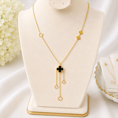 Elegant Black Clover Pendant Necklace