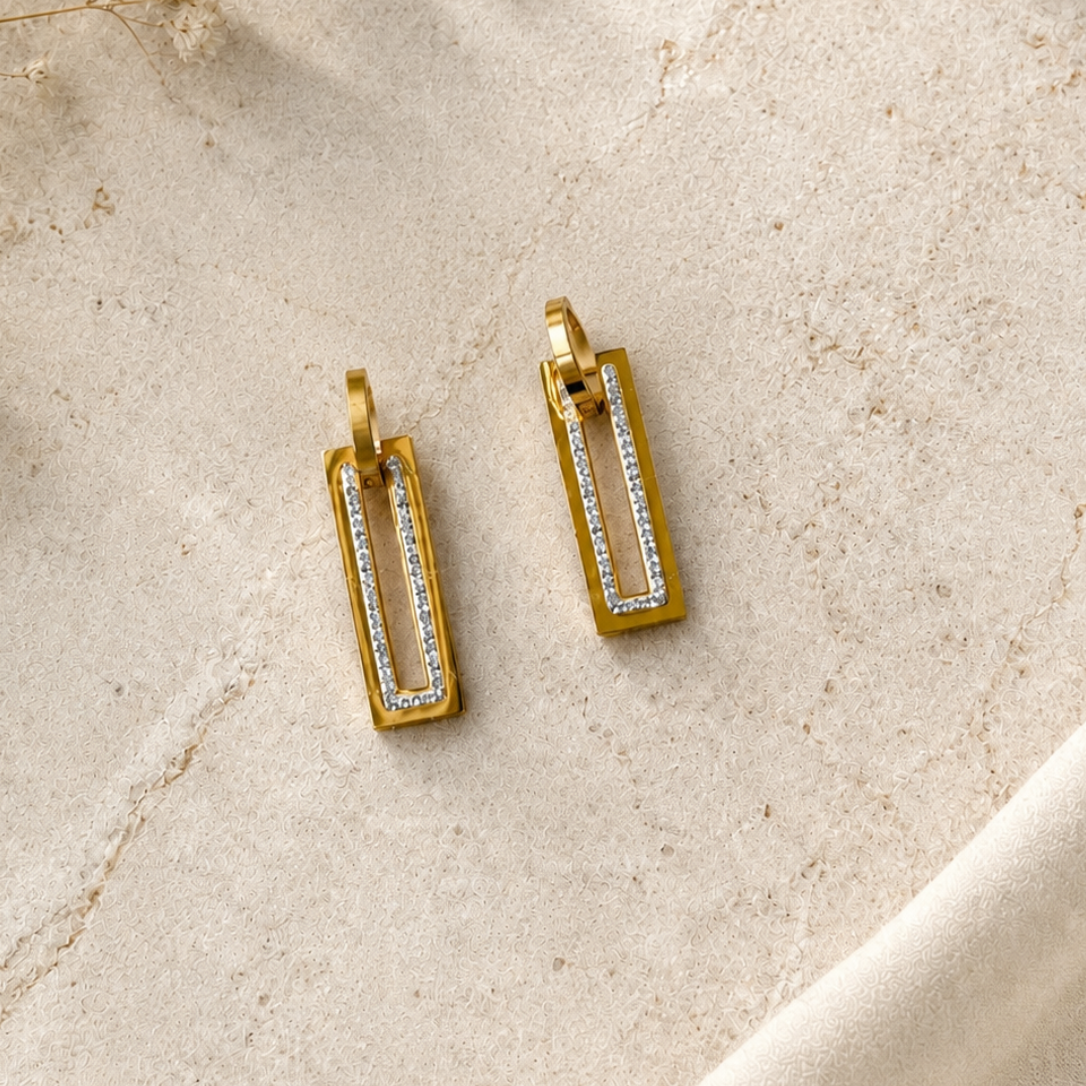 Crystal Rectangle Drop Earrings