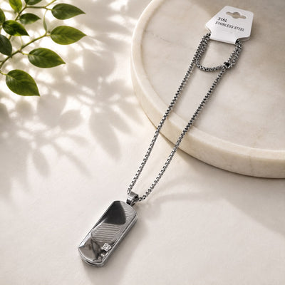 Men's Silver Geometric Pendant Necklace