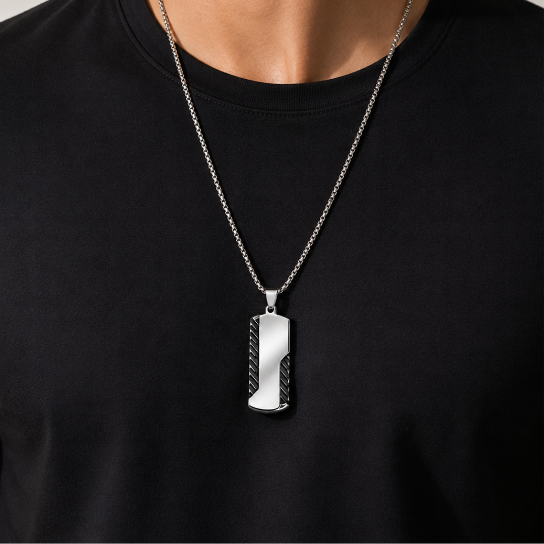 Premium Silver Geometric Pendant Necklace for Men