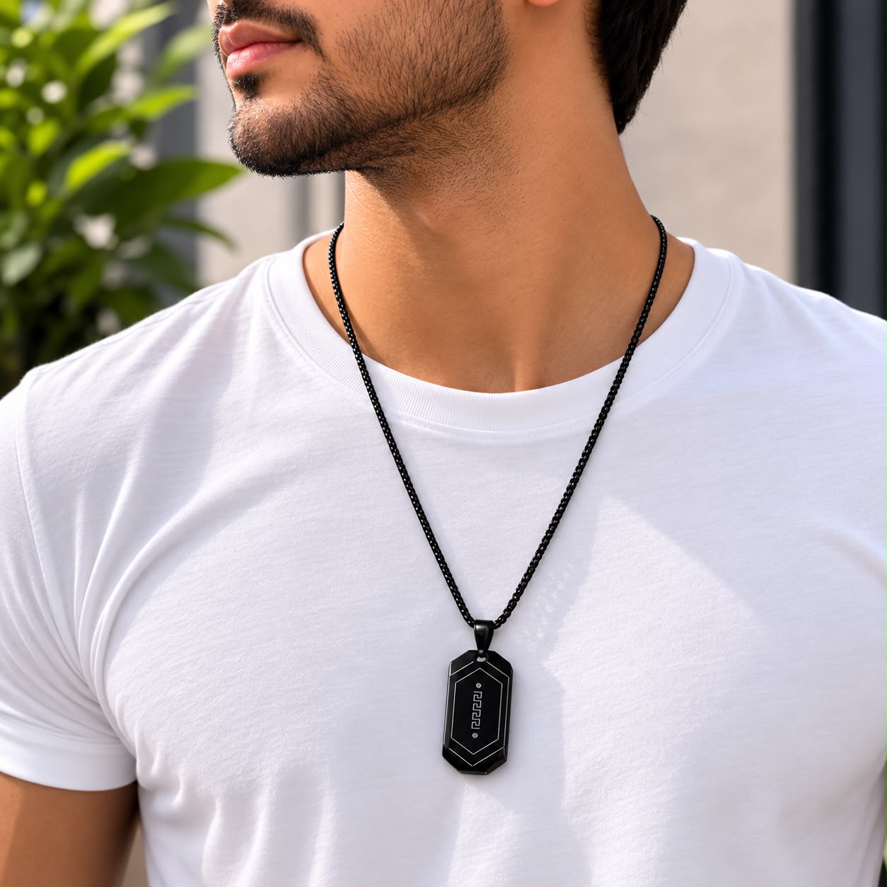 Men's Black Tag Pendant Necklace