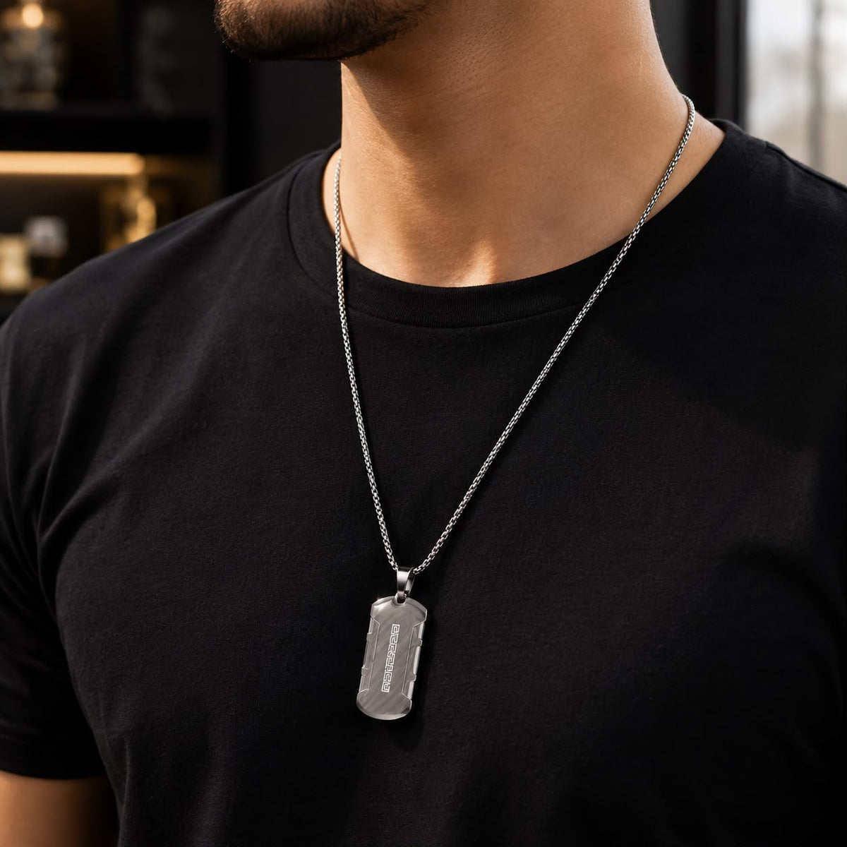 Men's Silver Tag Pendant Necklace