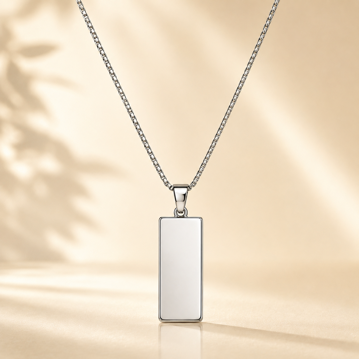 Men's Silver Rectangle Bar Pendant Necklace