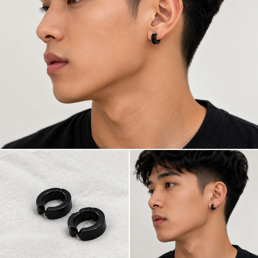 Premium Black Stainless Steel Huggie Hoop Earrings for Men