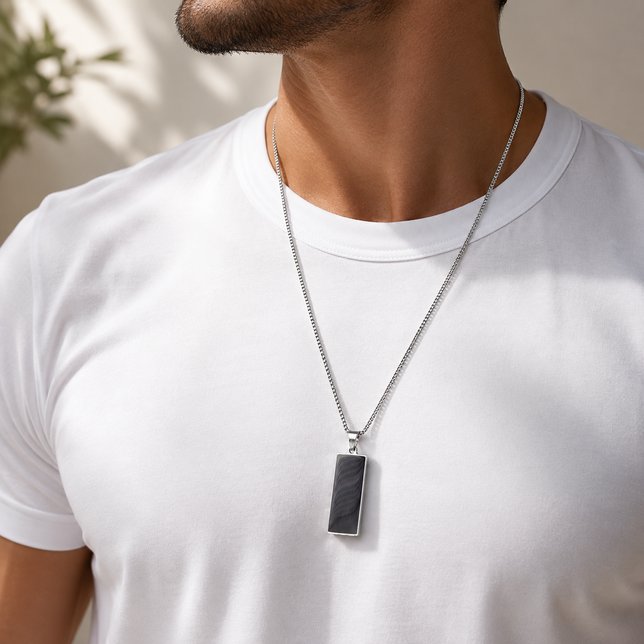 Premium Black Rectangle Pendant Necklace for Men