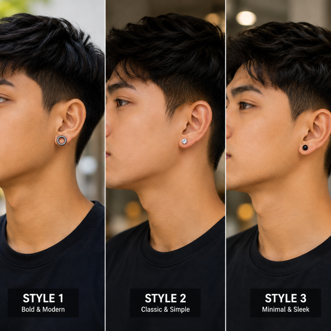 Men's 3-Pair Stainless Steel Earrings Set