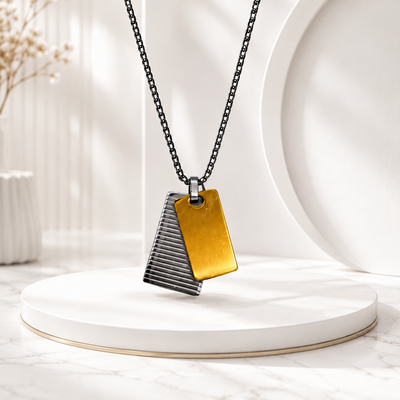 Shop premium men's stainless steel double tag necklace with black chain. Durable, stylish, fade resistant and perfect for daily wear or gifting.