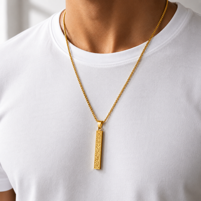Premium Ayatul Kursi Gold Bar Pendant Necklace for Men