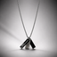A silver-toned geometric 3 pendant for men necklace on a fine chain, featuring two interlocking triangular charms with a modern angular design in qatar