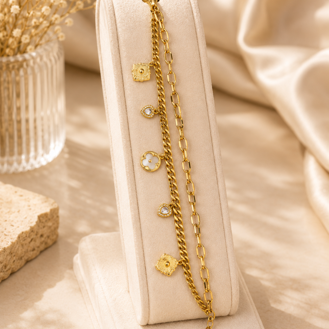 Elegant Gold Layered Charm Bracelet for Women