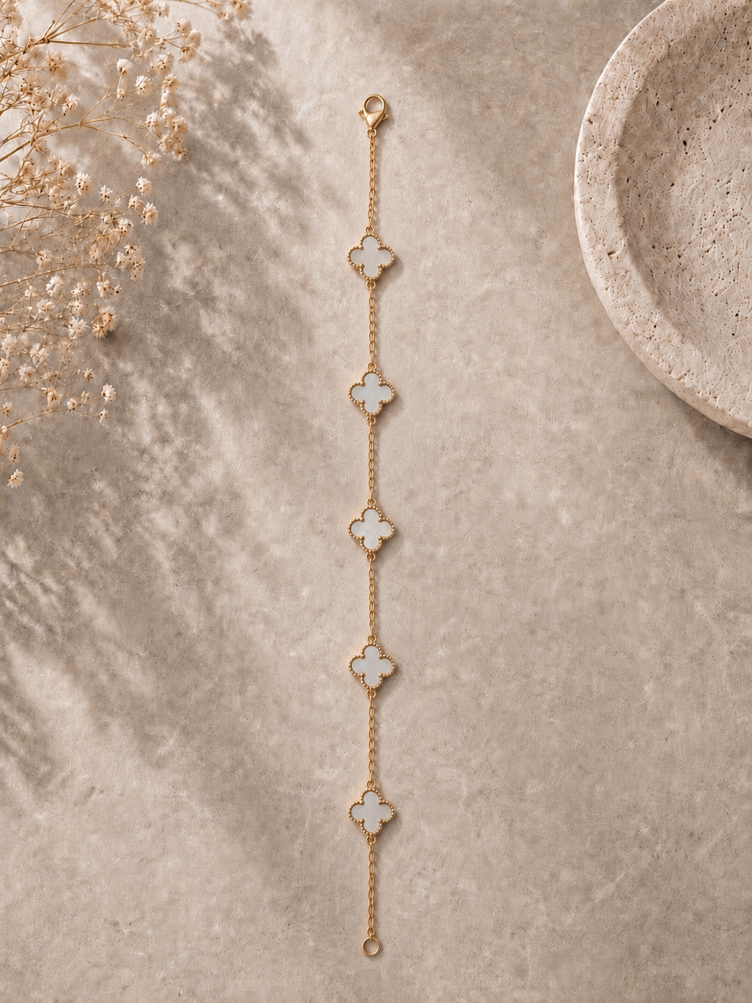 White Pearl Clover Bracelet
