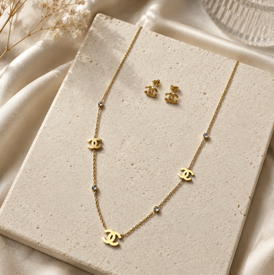 Women's channel Gold Necklace and Earrings Set