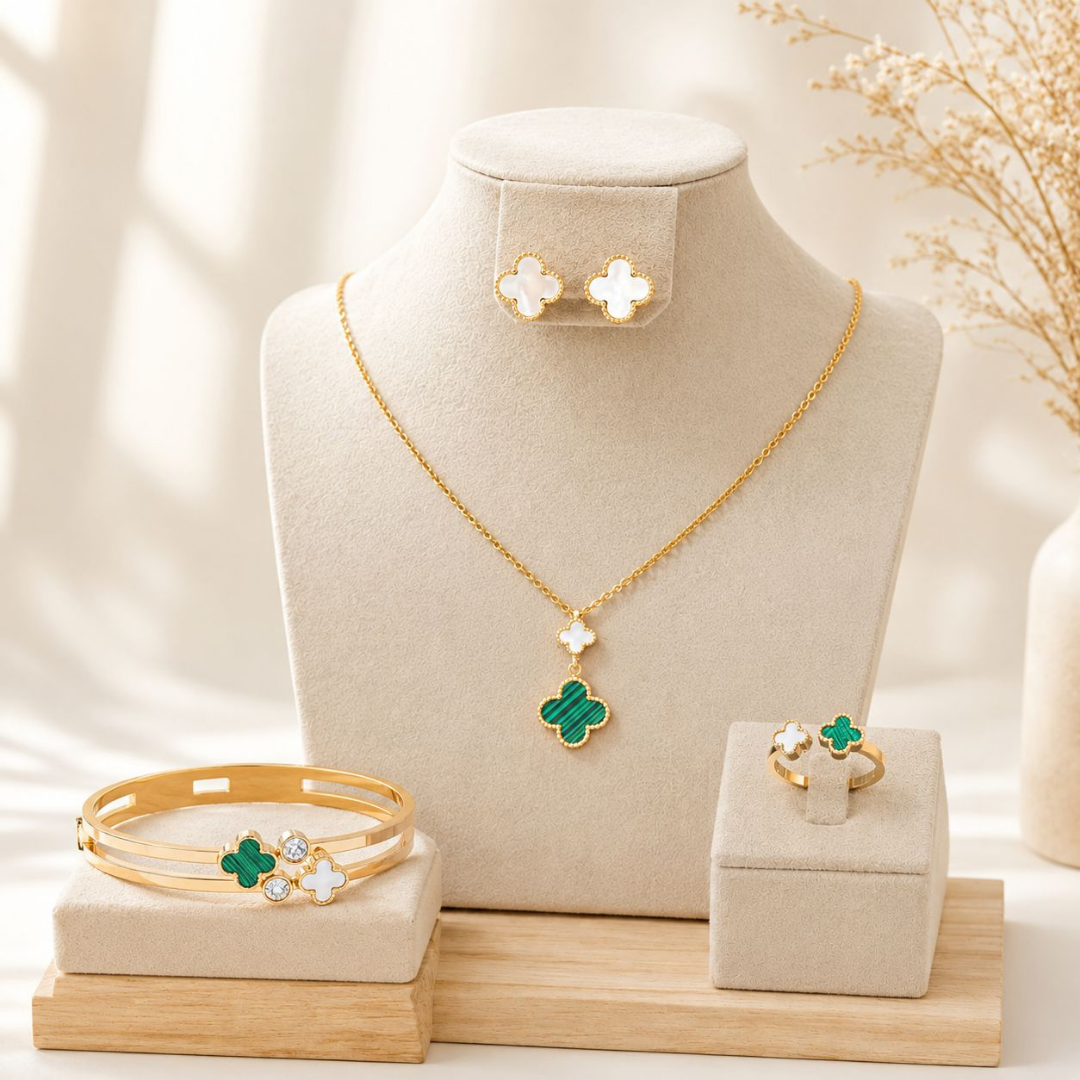 Elegant Gold Rectangle Pendant Jewellery Set