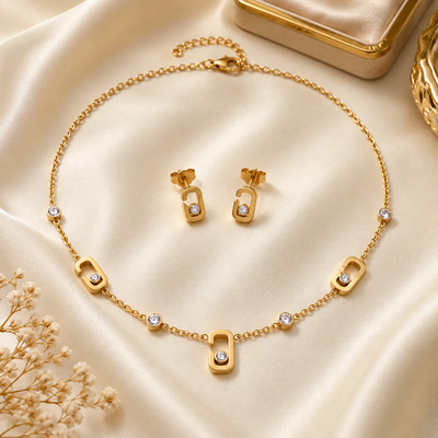 Elegant Crystal Link Necklace & Earrings Set