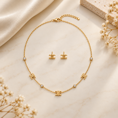 Elegant Crystal Link Necklace & Earrings Set