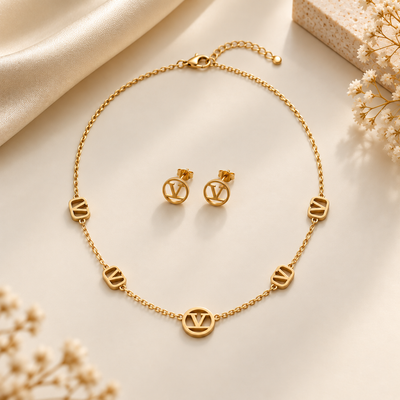 Elegant V Charm Necklace & Earrings Set